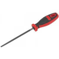 Round engineer's file 150mm with black metal file and red and black ergonomic handle by Sealey.