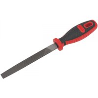 Flat taper engineer's file 150mm with black and red ergonomic handle, steel blade by Sealey.