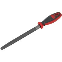 Sealey AK5861 half-round engineer's file, 200mm, smooth cut, with red and black ergonomic handle.