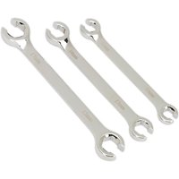 Sealey AK600 3 Piece Flare Nut Wrench Set with polished silver finish and open-ended design for gripping nuts.