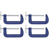 Blue Sealey G-Clamp set of 4, 150mm size, with silver screw mechanism and sturdy metal construction.