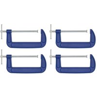 Blue Sealey G-Clamp set of four, 200mm size, featuring silver screw handles and sturdy metal construction.