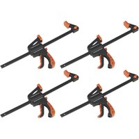 Black and orange Sealey ratchet bar clamp set, 300mm, with ergonomic handles and quick-release trigger, 4 pieces.