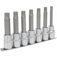 Sealey Ribe Socket Bit Set 7Pc with silver 1/2in square drive, 100mm length, mounted on a metal rail.