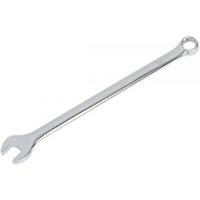 Extra-long silver combination spanner, 14mm, with open-end and ring-end design, sleek and polished finish.