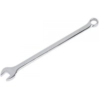 Extra-long silver combination spanner, 18mm, with open-end and ring-end, polished finish.