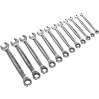 Sealey AK63922 12 piece ratchet combination spanner set, silver wrenches with open and ratcheting box ends.