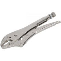 Sealey AK6821 silver locking pliers with curved jaws, adjustable screw, and 225mm length, 0-47mm capacity.