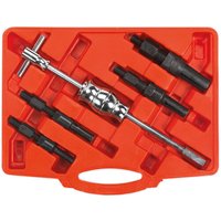 Red case with Sealey AK714 5 piece Blind Bearing Puller Set, featuring black and silver puller tools.