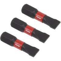 Black and red Sealey slotted 6.5mm impact power tool bits, 25mm length, set of 3.