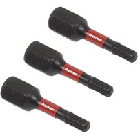 Black Sealey 3mm hex impact power tool bits, 25mm length, with red bands, set of 3.