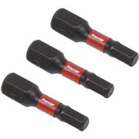 Black Sealey 4mm hex impact bits, 25mm length, with red bands, set of three.