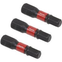 Black Sealey 5mm hex impact bits with red bands, 25mm length, set of 3.