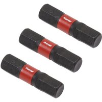 Three black Sealey 6mm hex impact bits, 25mm long, with red bands and white logo.