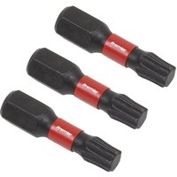 Set of three black Sealey T27 impact power tool bits with red bands and hexagonal bases.