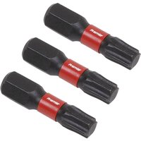 Black Sealey T30 impact power tool bits, 25mm, with red bands, set of 3.