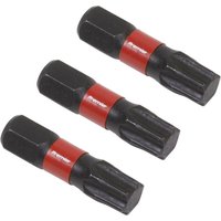 Black Sealey T40 impact bits with red bands, 25mm length, set of three.