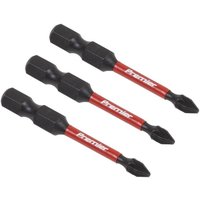 Set of three black Sealey Pozi #1 impact bits, 50mm length, with red bands and white branding.