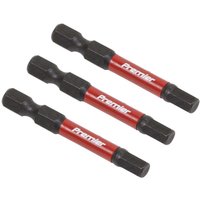 Three black and red Sealey hex 5mm impact power tool bits, 50mm length, with "Premier" branding on red section.