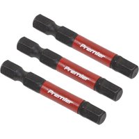 Set of three black and red Sealey hex 6mm impact power tool bits, 50mm long, with "Premier" branding.
