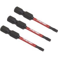 Three black and red Sealey T10 impact power tool bits, 50mm long, with hexagonal bases and Trx-Star tips.
