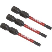 Black and red Sealey T15 impact power tool bits, 50mm length, set of 3, with hexagonal shank and star-shaped tips.