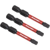 Sealey AK8243 T25 impact bits, black with red bands, 50mm length, set of 3, for power tools.