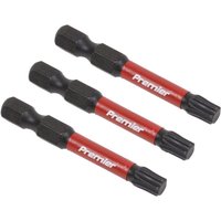 Black and red Sealey T30 impact power tool bits, 50mm length, with "Premier" branding, set of three.