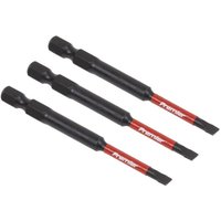 Set of three black and red Sealey 4.5mm slotted impact power tool bits, 75mm length, with hexagonal shanks.