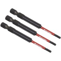 Set of three black Sealey 2.5mm hex impact bits, 75mm long, with red and silver branding on the shank.