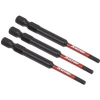 Black Sealey hex impact power tool bits, 3mm, 75mm long, with red accents, set of three.