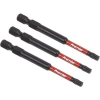 Set of three black and red Sealey T25 impact power tool bits, 75mm long, with hex shank and Trx-Star* tip.