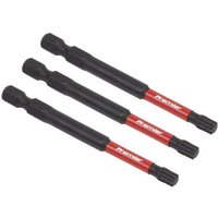 Black Sealey T27 impact power tool bits, 75mm, with red bands, set of three.