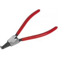 Red-handled Sealey external bent nose circlip pliers, 230mm, with silver pivot joint and black tips.