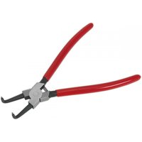 Red-handled Sealey internal bent nose circlip pliers, 230mm, with black bent tips and silver joint.