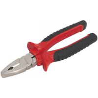 Red and black Sealey AK8503 combination pliers, 190mm, with textured grips and a shiny metal head.