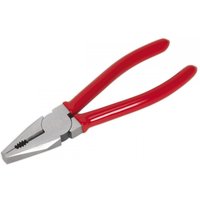 Red-handled Sealey AK8560 combination pliers, 175mm, with silver metal jaws and serrated gripping surface.