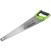 Sealey AK8654 handsaw, 500mm, 7TPI, silver blade with green and black ergonomic handle.