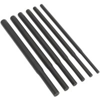 Sealey AK91226 set of six black parallel pin punches with varying sizes, cylindrical design, and flat tips.