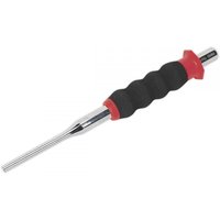 Sealey sheathed parallel pin punch Ø6mm with silver metal tip, black ribbed grip, and red accents.