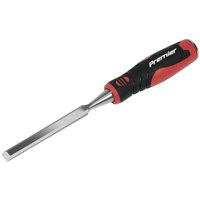 Red and black Sealey 12mm wood chisel with a metal blade and ergonomic handle.