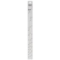 "Silver Sealey aluminium paint measuring stick with 1:1 and 3:1 ratio markings, hole for hanging at top"