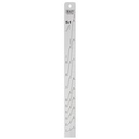 Aluminium paint measuring stick with 5:1 and 5:3 ratios, marked with increments, hole for hanging at the top.