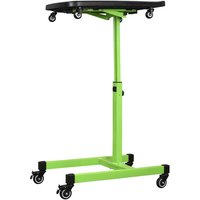 Green Sealey adjustable-height mobile workstation with black removable top tray and caster wheels.