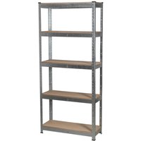 Sealey AP6150 5 Shelf Galvanised Racking Unit, silver frame with adjustable wooden shelves, industrial design.