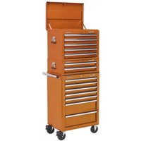 Orange Sealey tool chest combo with 14 drawers, ball-bearing slides, and a top lid, on wheels.