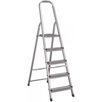 Sealey ASL5 aluminium step ladder with five treads, silver finish, sturdy frame, and non-slip feet.