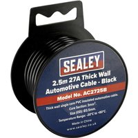 Black Sealey automotive cable spool, 2.5m length, 27amp, with blue and red label detailing specifications.