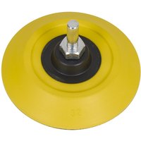 Yellow Sealey backing pad with black center and metal spindle for air and electric tools.