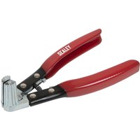 Red-handled Sealey battery terminal cleaner and spreader tool with metal brush head and black joint.